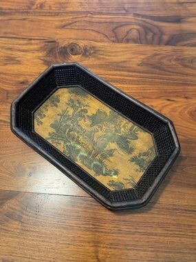 Beautiful Vintage Woven Wicker Tea Tray Decor MCM Village Europe Unique 14” x 9”